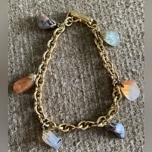 Semi Precious Stone Mid Century Bracelet Jewelled charm 70s gemstone charms gold